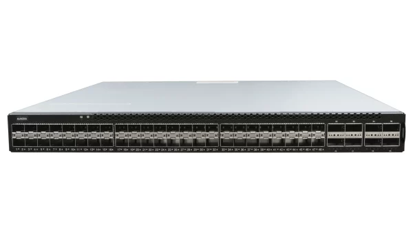 Netberg Aurora 610 48x 25GE and 8x100GE, Intel Tofino P4 Programmable Bare Metal Switch for data centers, front view