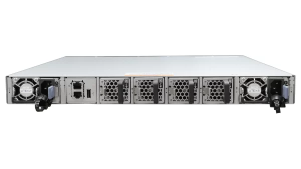 Netberg Aurora 610 48x 25GE and 8x100GE, Intel Tofino P4 Programmable Bare Metal Switch for data centers, rear view