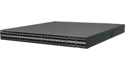 Netberg Aurora 615 48x 25G + 8x 100GE, Marvell Teralynx 5 Bare Metal Switch for data centers, front angled view