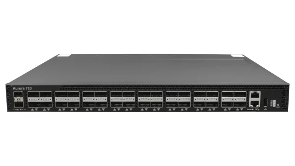 Netberg Aurora 710 32x 100GE, Intel Tofino P4 Programmable Bare Metal Switch for data centers, front view
