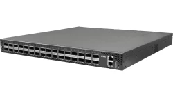 Netberg Aurora 715 32x 100GE, Marvell Teralynx 5 Bare Metal Switch for data centers, front angled view