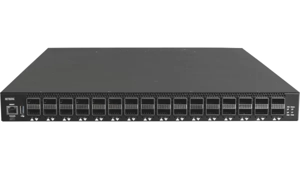 Netberg Aurora 810 32x 400GE, Intel Tofino 2 P4 Programmable Bare Metal Switch for data centers, front view