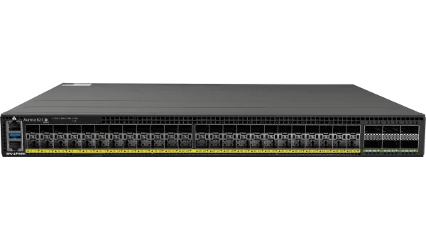 Netberg Aurora 621 48x 25G + 6x 100GE, Broadcom Trident3-X5 Bare Metal Switch for data centers, front view