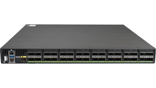 Netberg Aurora 721 32x 100GE, Broadcom Trident3-X7 Bare Metal Switch for data centers, front view